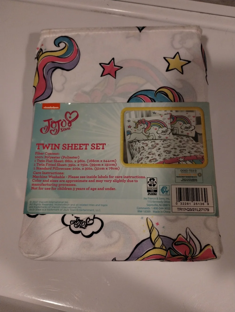 JoJo Siwa Twin Sheet Set - White with Pink, Blue, Yellow & Purple Accents